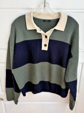 Massimo Dutti Knit Sweater with Polo Collar and Stripes Size Medium